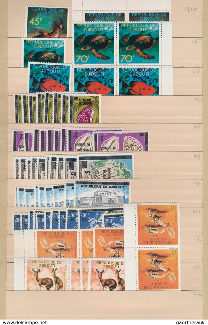 Dschibuti: 1977/1989, Comprehensive MNH Stock In A Thick Album With Plenty Of Material From Overprin - Otros & Sin Clasificación