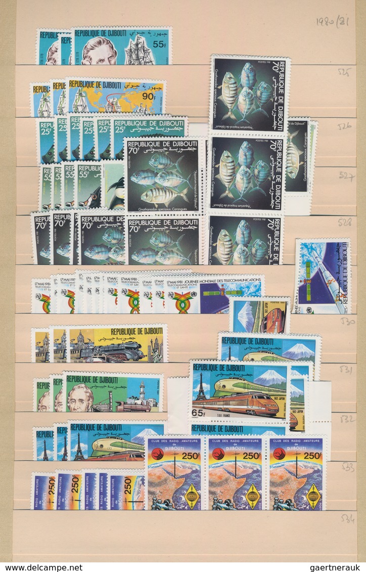 Dschibuti: 1977/1989, Comprehensive MNH Stock In A Thick Album With Plenty Of Material From Overprin - Sonstige & Ohne Zuordnung