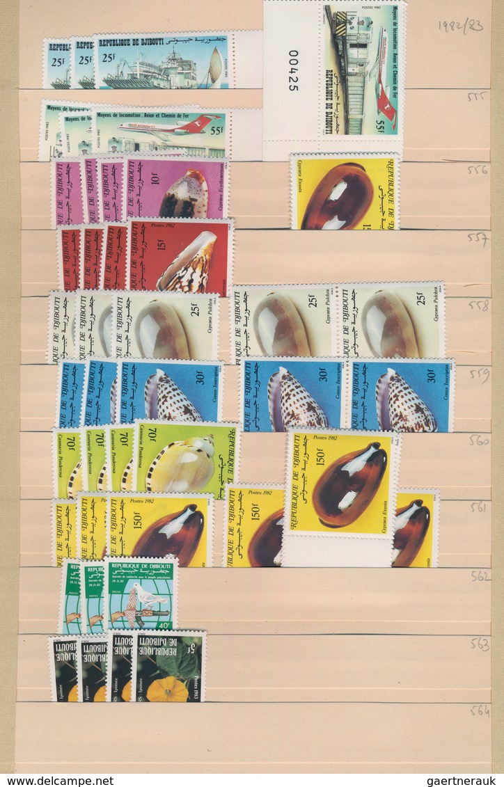 Dschibuti: 1977/1989, comprehensive MNH stock in a thick album with plenty of material from overprin