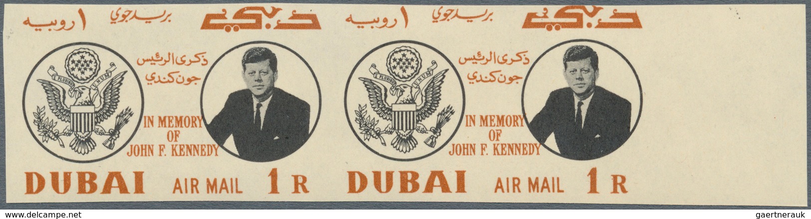 Dubai: 1964, Kennedy (Mi. # 113/115 And S/s # 22), Collection With Varieties, Inverted Centers, Miss - Dubai