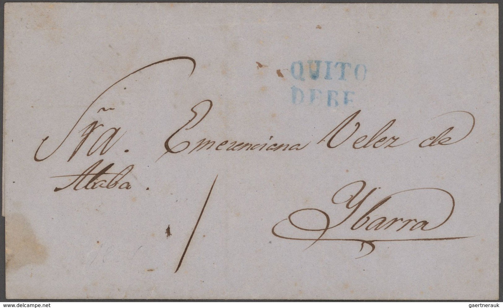 Ecuador: 1835-1860's: Group Of Eight Covers From Quito With Various Quito Handstamps Including "QUIT - Ecuador