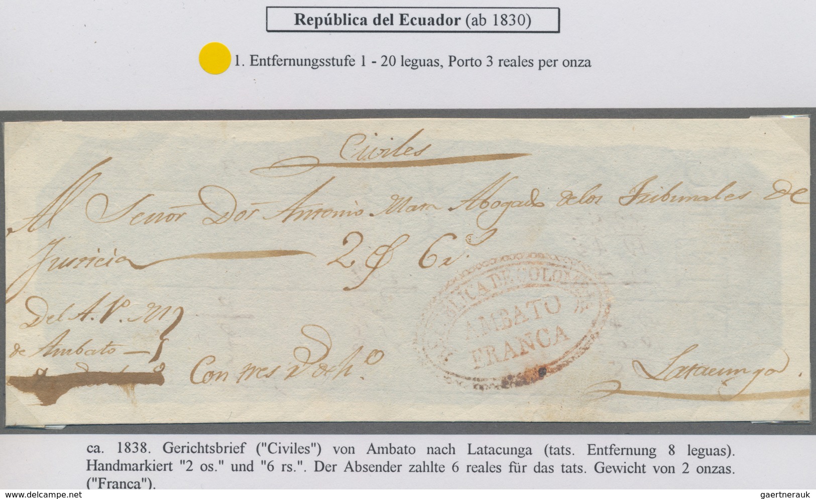 Ecuador: 1838-1850's AMBATO: Seven Court Covers/documents Bearing Various Ambato Handstamps In Red, - Ecuador