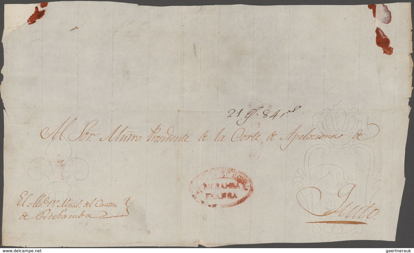 Ecuador: 1840/1868 RIOBAMBA: Three Early Court Covers Bearing Different Riobamba Oval Handstamps In - Equateur