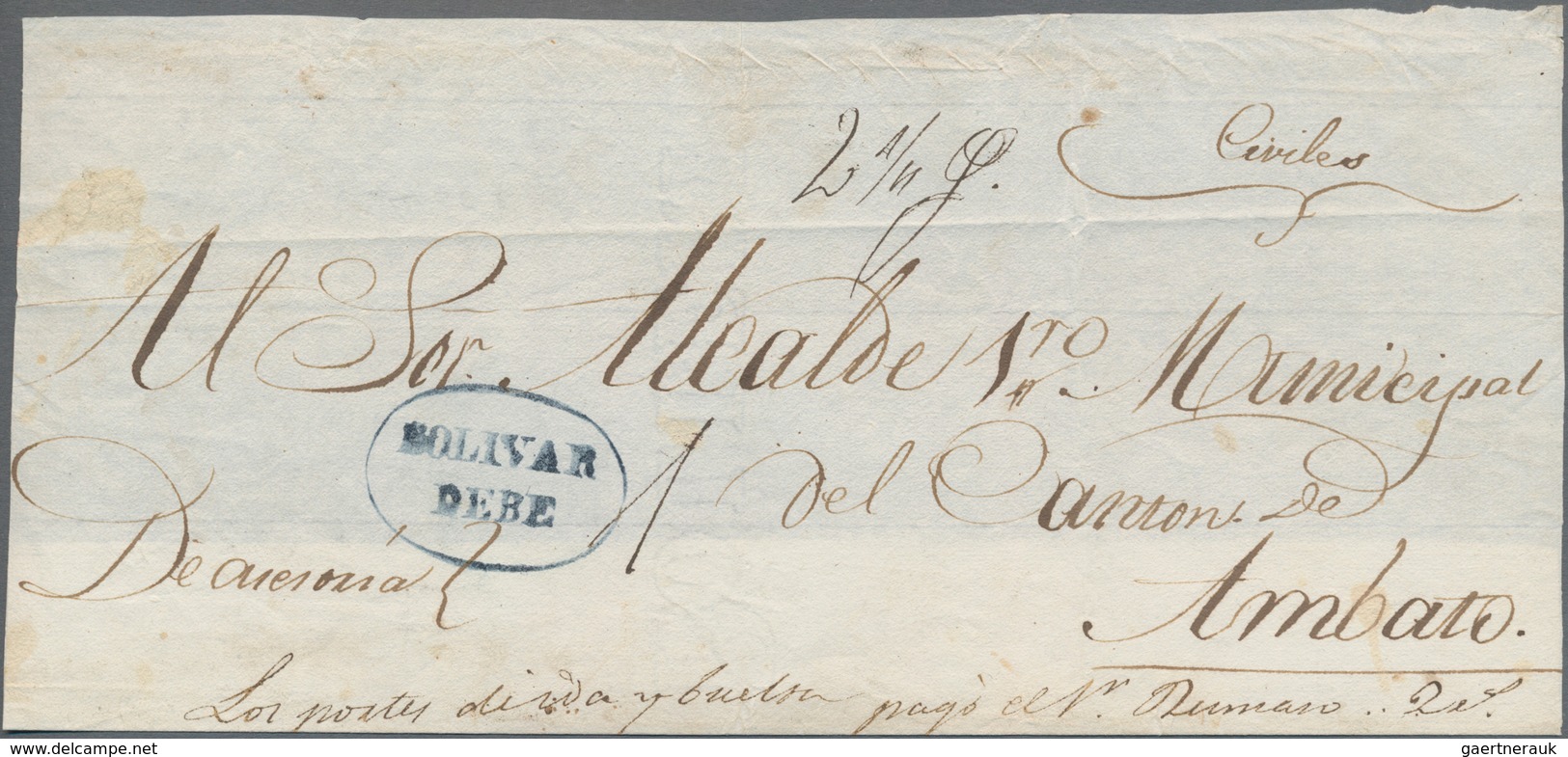 Ecuador: 1840's BOLIVAR (Riobamba's Name From 1839-1849): Group Of Eight Covers/court Documents From - Equateur