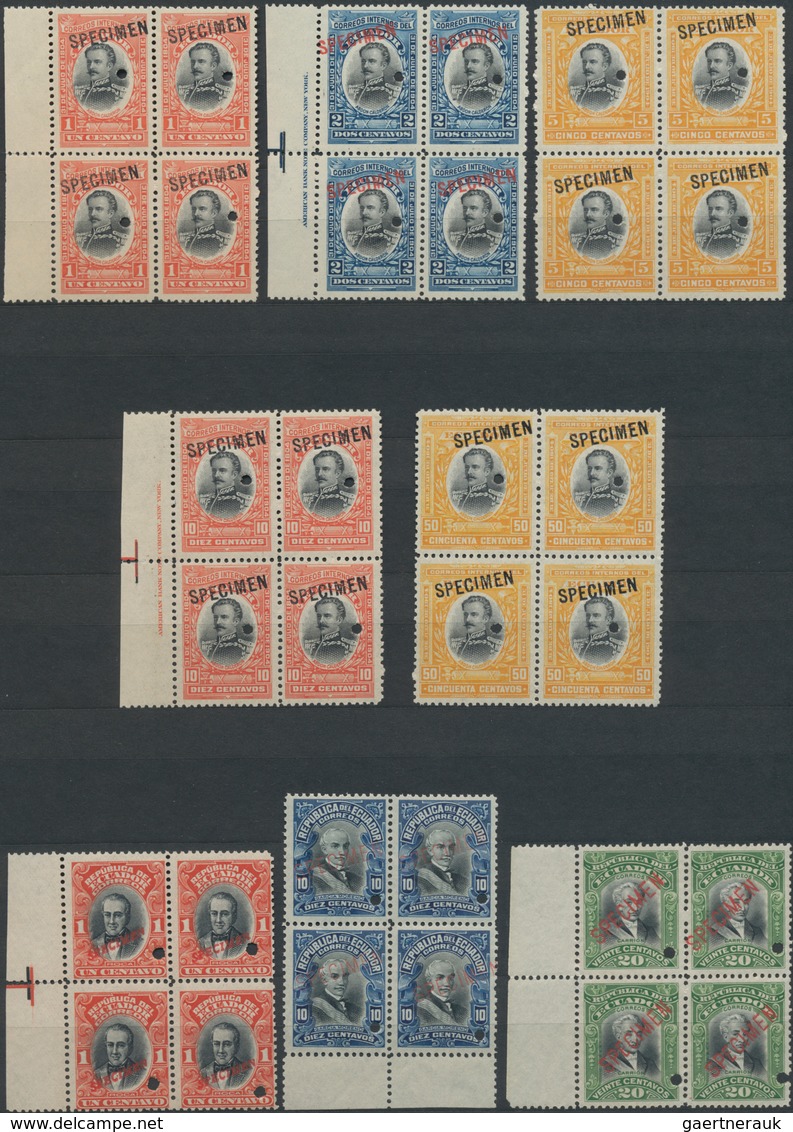 Ecuador: 1904/1952, ABN Specimen Proofs, Collection Of Apprx. 111 Different Blocks Of Four (three St - Equateur
