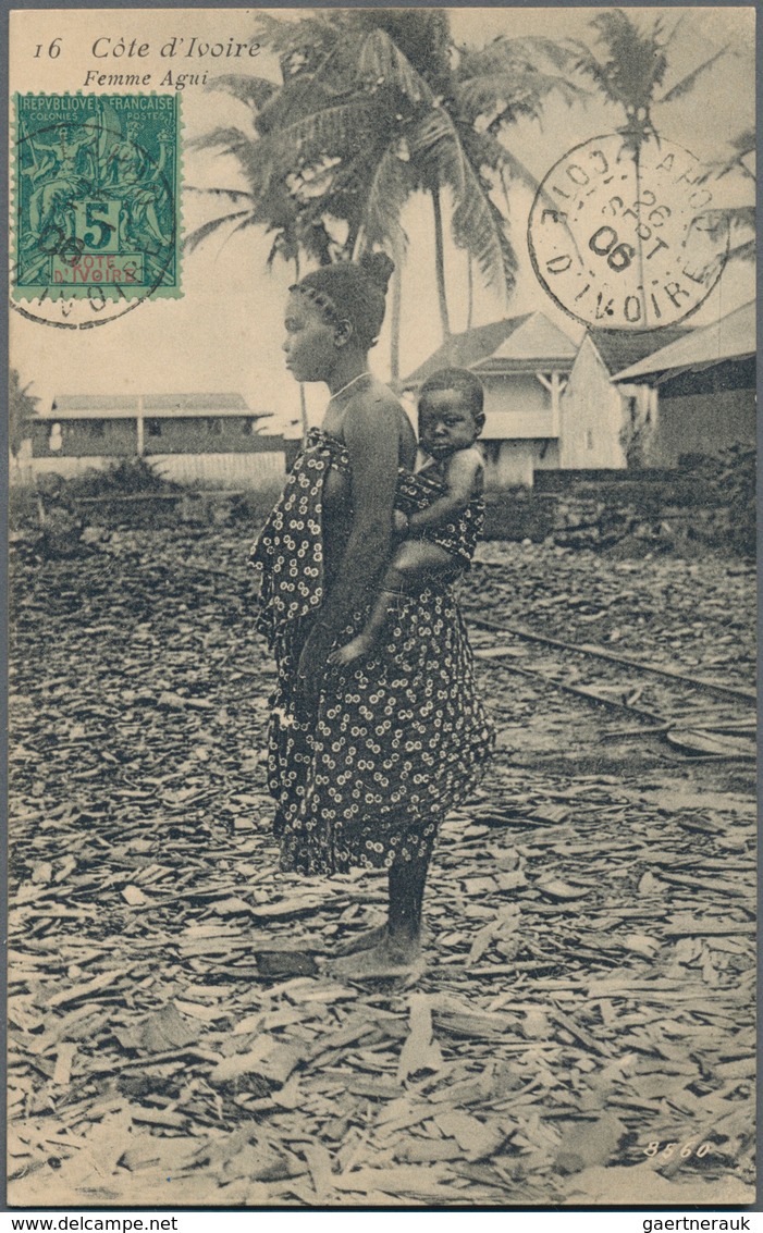 Elfenbeinküste: 1900/1960, Small Box With More Then 150 Historical Postcards With A Minor Part Of Ca - Côte D'Ivoire (1960-...)