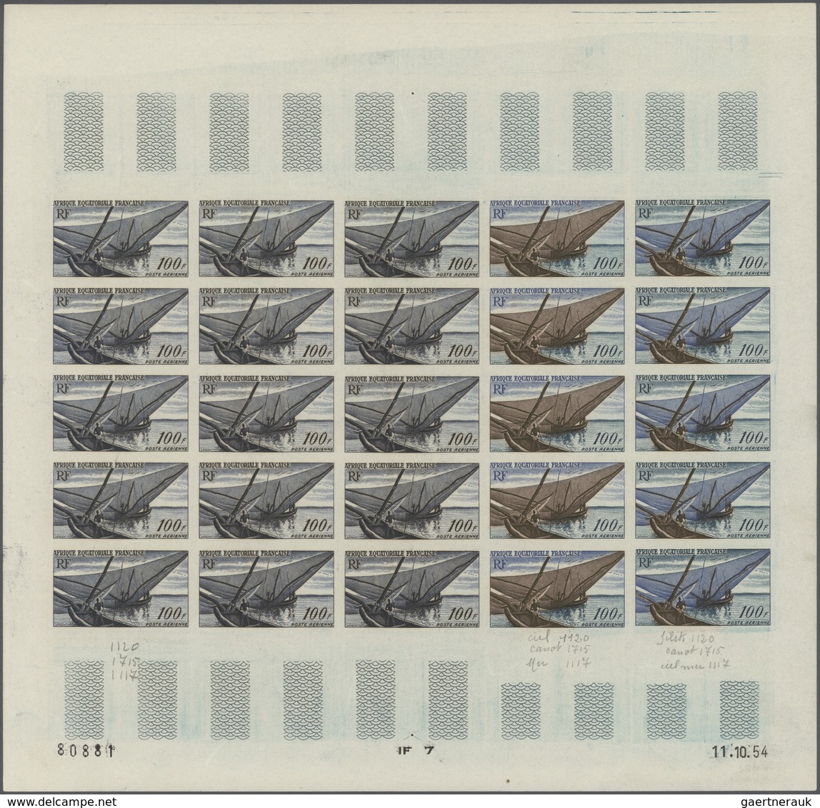 Französisch-Äquatorialafrika: 1955, Airmails "Pictorials" 50fr., 100fr. And 200fr., Three Imperforat - Brieven En Documenten