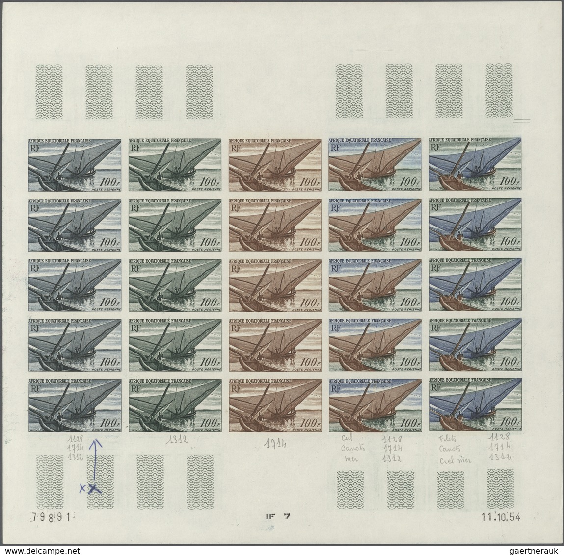 Französisch-Äquatorialafrika: 1955, Airmails "Pictorials" 50fr., 100fr. And 200fr., Three Imperforat - Brieven En Documenten