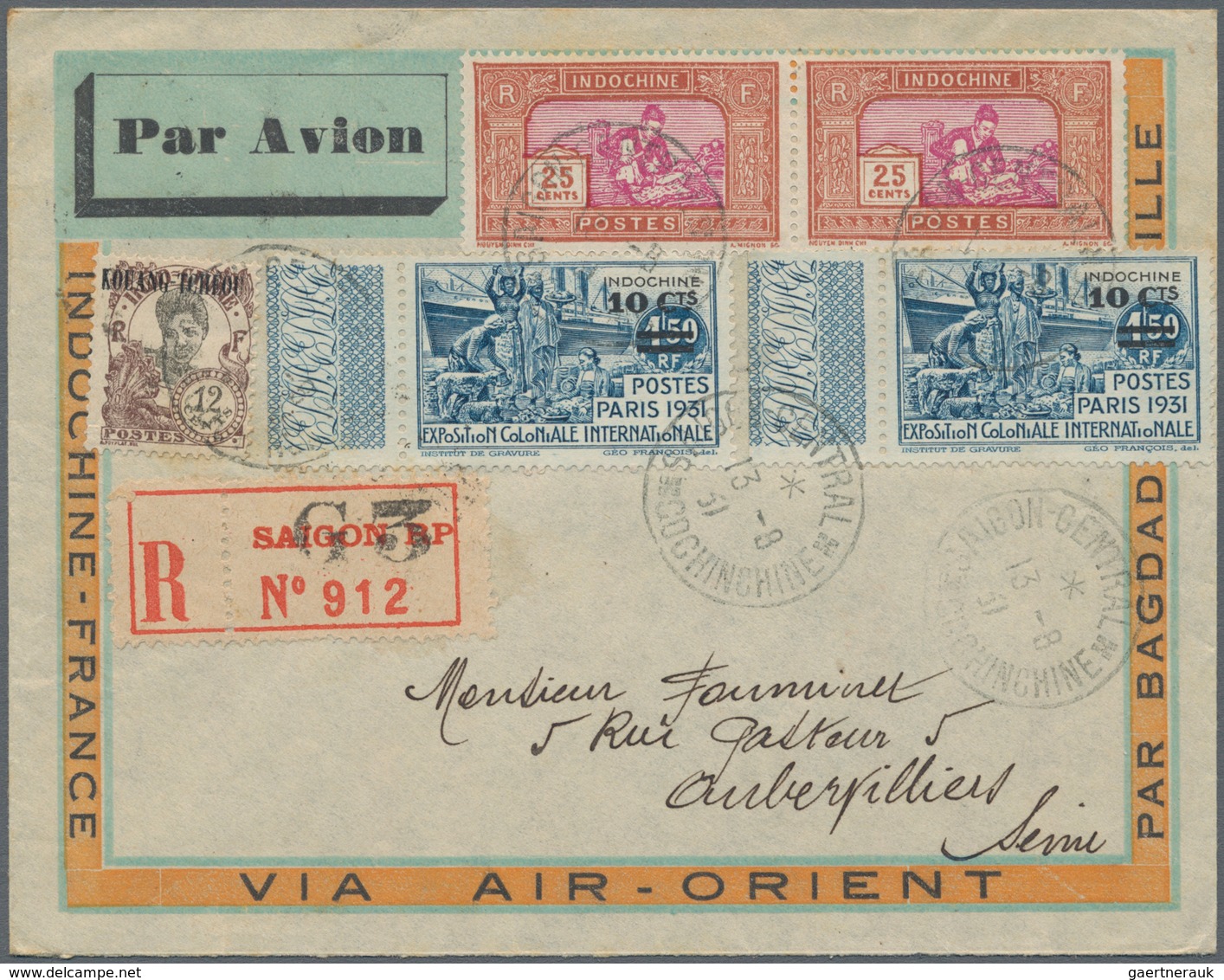 Französisch-Indochina: 1931/40, air mail covers by Air Orient / Air France (26 inc. two airletters,