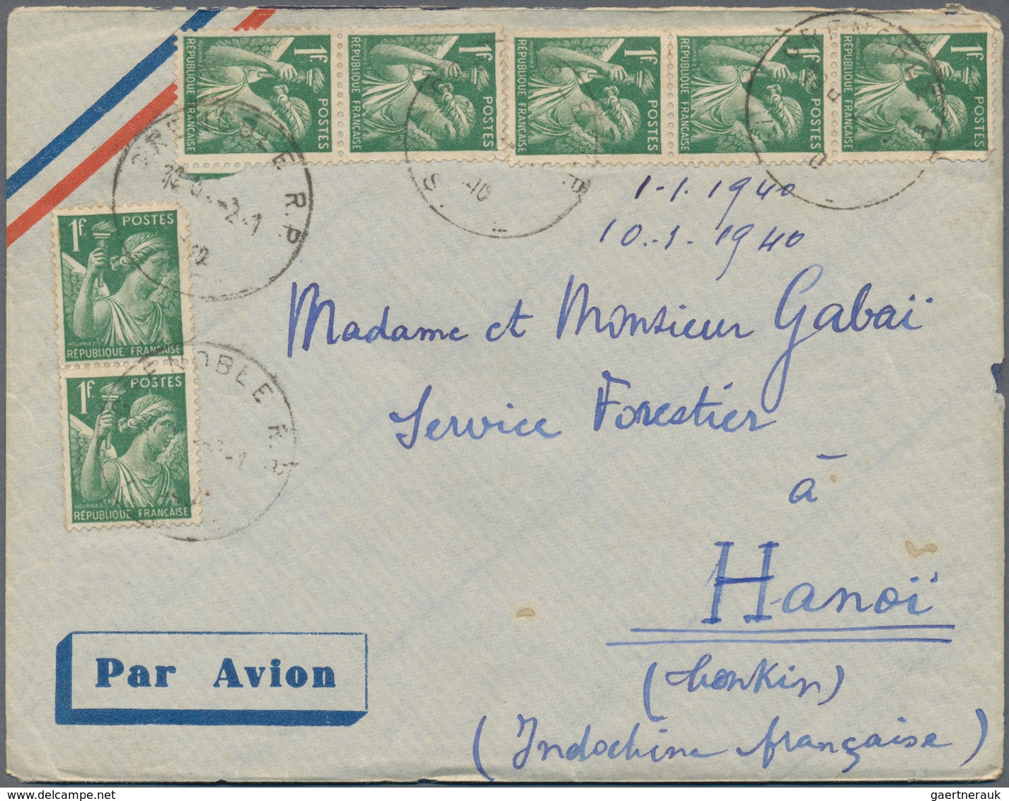 Französisch-Indochina: 1940, INCOMING WARTIME MAIL: France, Group Of 10 Airmail Covers From Grenoble - Oblitérés