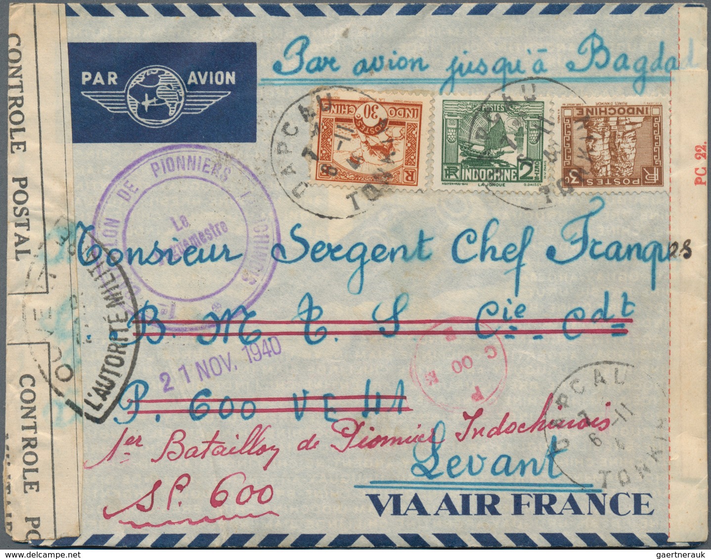 Französisch-Indochina: 1940/1941, WW II MILITARY MAIL To FRENCH LEVANT/PALESTINE/FRANCE, Group Of Ei - Usados