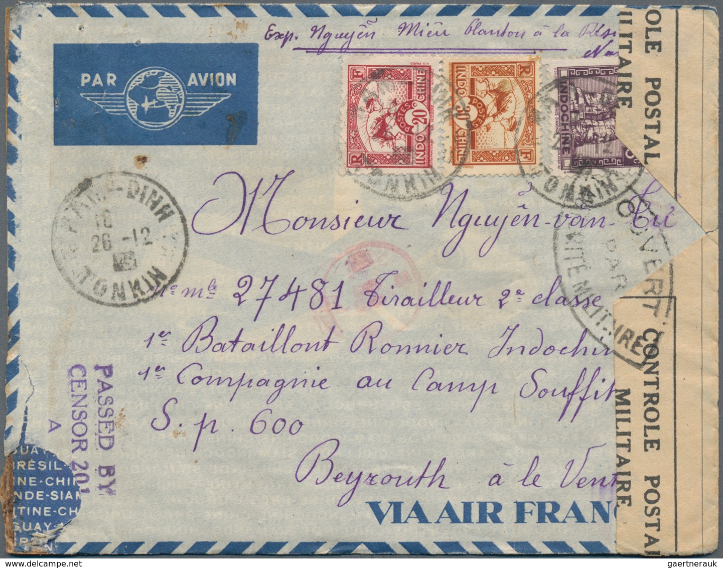 Französisch-Indochina: 1940/1941, WW II MILITARY MAIL To FRENCH LEVANT/PALESTINE/FRANCE, Group Of Ei - Oblitérés