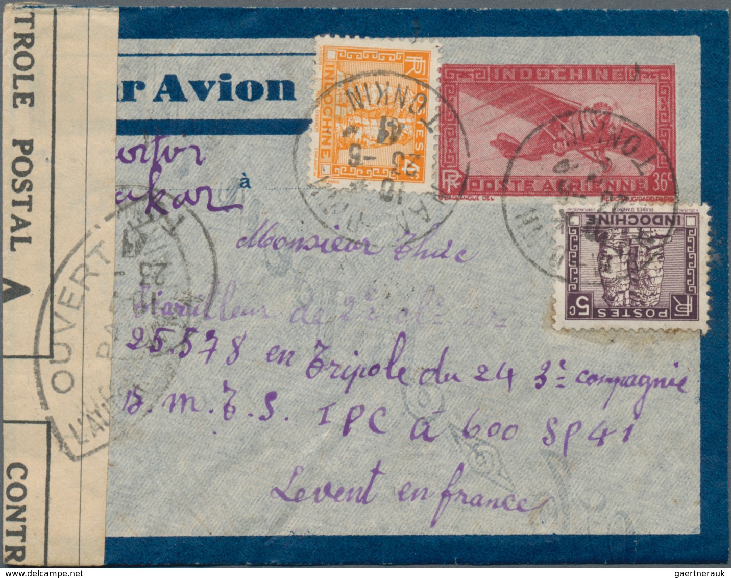 Französisch-Indochina: 1940/1941, WW II MILITARY MAIL to FRENCH LEVANT/PALESTINE/FRANCE, group of ei