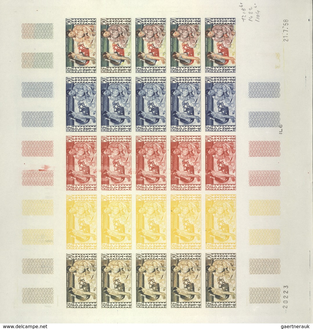 Französisch-Polynesien: 1958/1978, IMPERFORATE COLOUR PROOFS, MNH Collection Of 28 Complete Sheets ( - Lettres & Documents