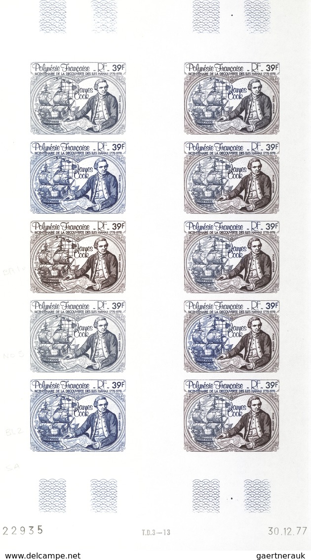 Französisch-Polynesien: 1958/1978, IMPERFORATE COLOUR PROOFS, MNH collection of 28 complete sheets (