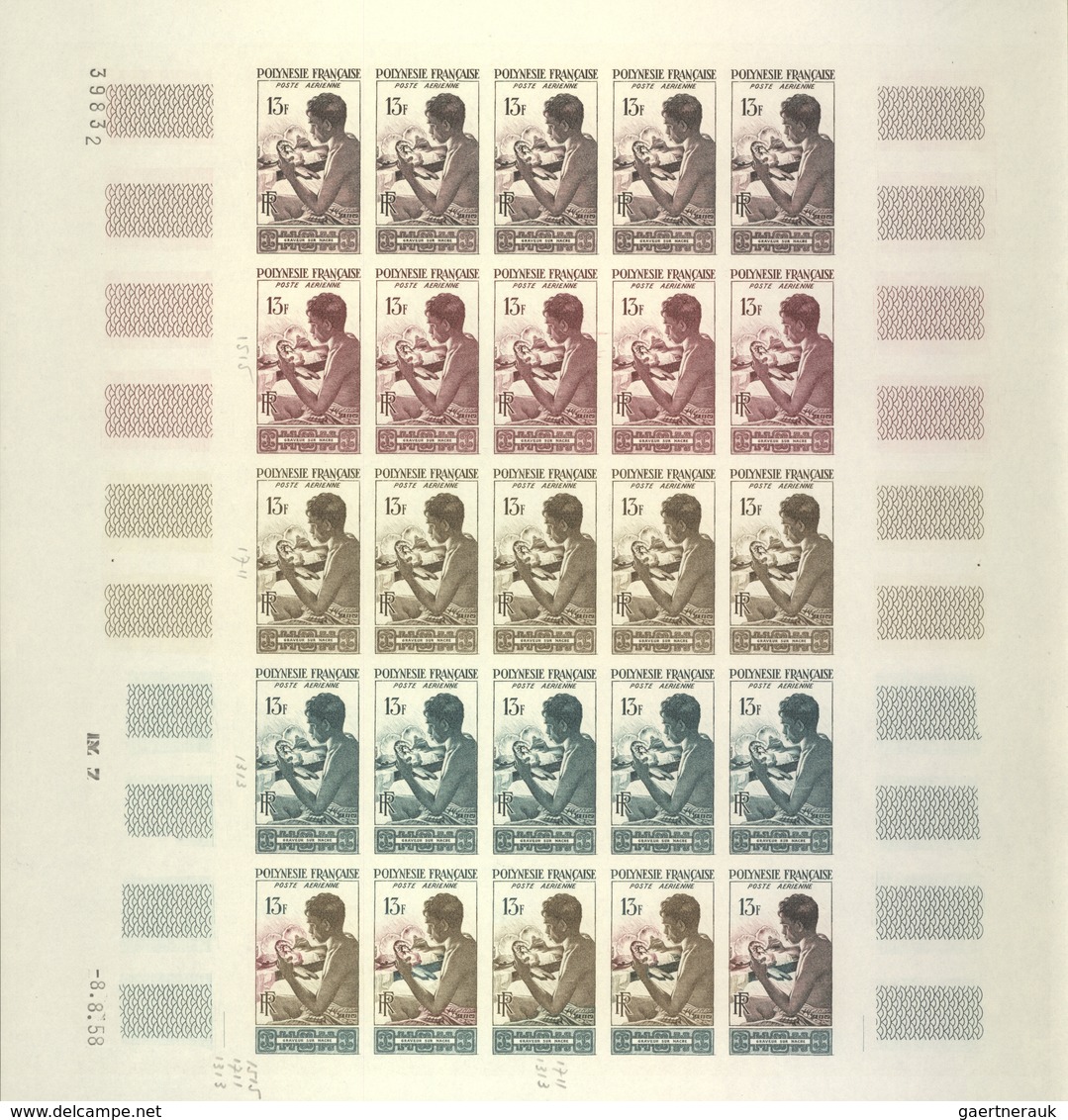 Französisch-Polynesien: 1958/1978, IMPERFORATE COLOUR PROOFS, MNH collection of 28 complete sheets (