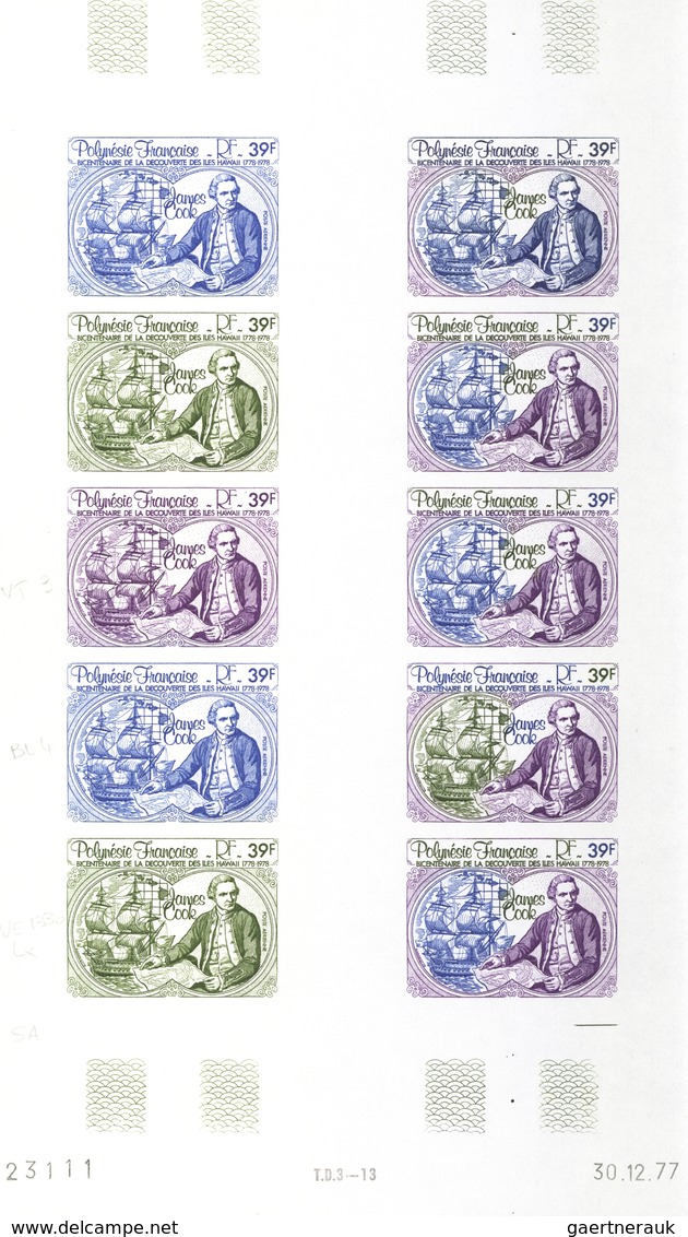 Französisch-Polynesien: 1958/1978, IMPERFORATE COLOUR PROOFS, MNH collection of 28 complete sheets (