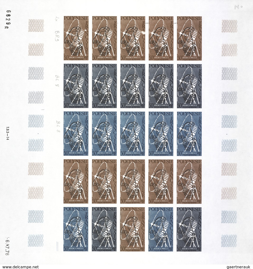 Französisch-Polynesien: 1958/1978, IMPERFORATE COLOUR PROOFS, MNH collection of 28 complete sheets (