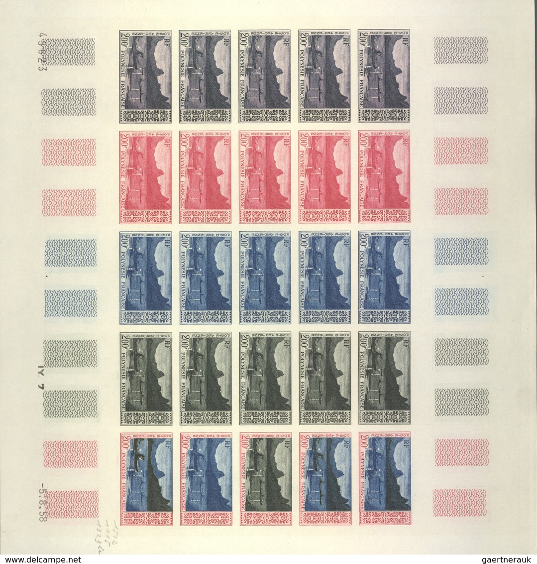 Französisch-Polynesien: 1958/1978, IMPERFORATE COLOUR PROOFS, MNH collection of 28 complete sheets (