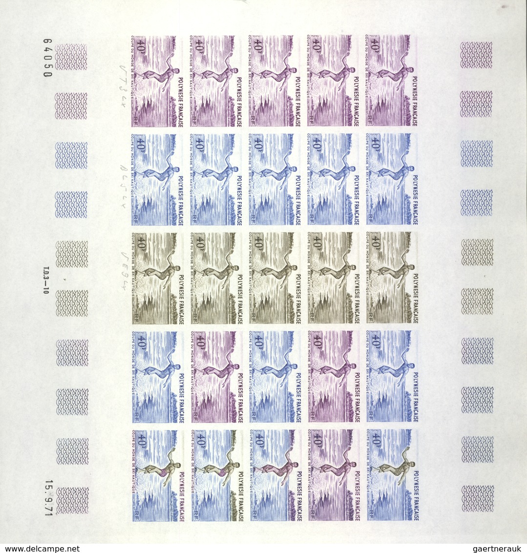 Französisch-Polynesien: 1958/1978, IMPERFORATE COLOUR PROOFS, MNH collection of 28 complete sheets (