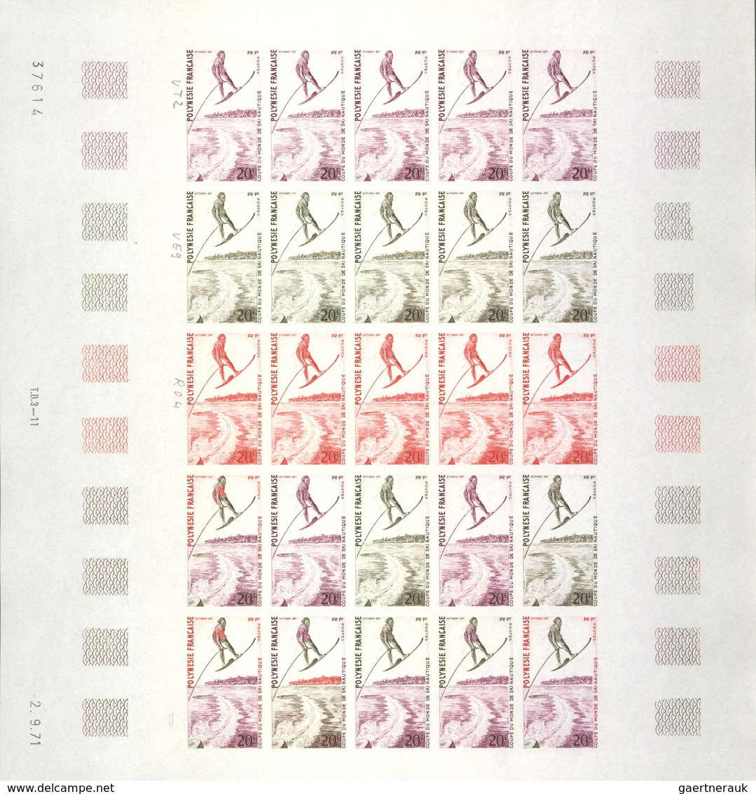Französisch-Polynesien: 1958/1978, IMPERFORATE COLOUR PROOFS, MNH collection of 28 complete sheets (