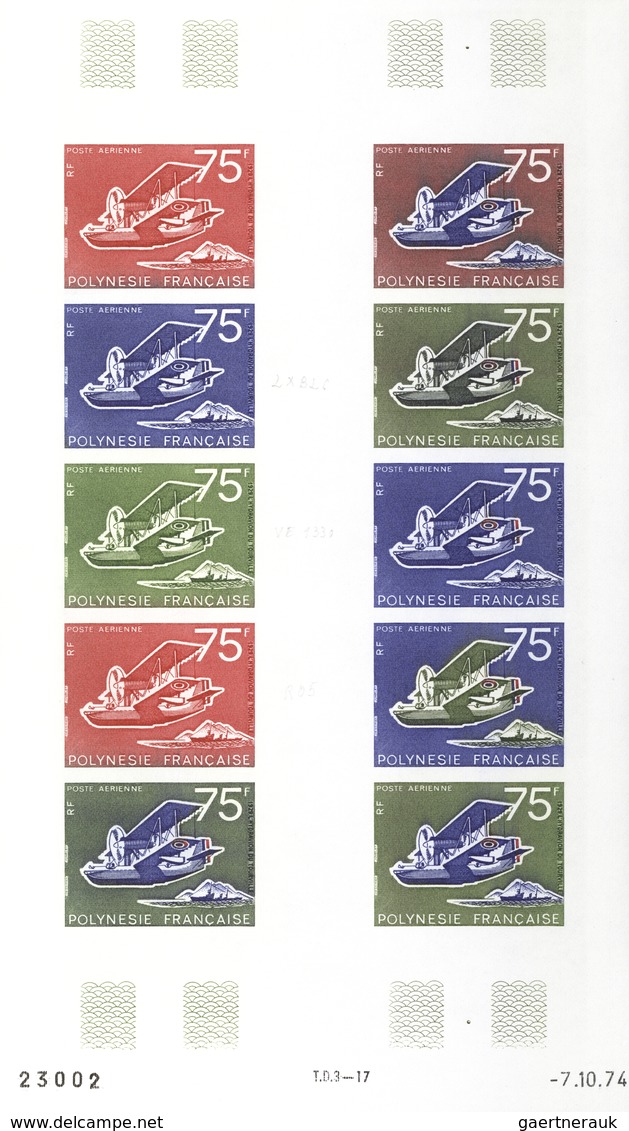 Französisch-Polynesien: 1958/1978, IMPERFORATE COLOUR PROOFS, MNH collection of 28 complete sheets (