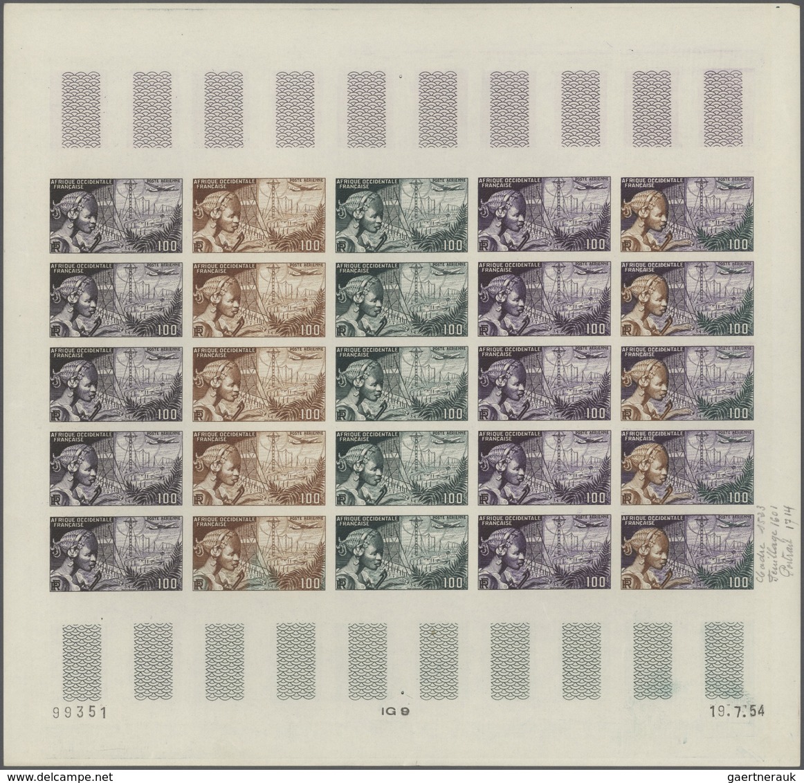 Französisch-Westafrika: 1954/1958, IMPERFORATE COLOUR PROOFS, MNH Assortment Of Twelve Complete Shee - Andere & Zonder Classificatie