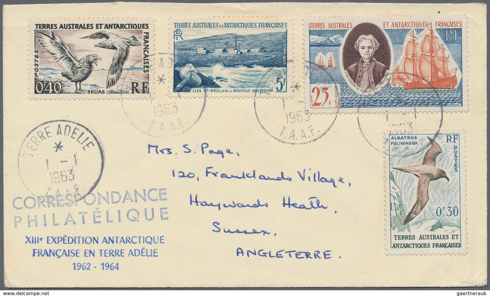 Französische Gebiete In Der Antarktis: 1957/1976, Lot Of Seven Covers/cards With Attractive Franking - Cartas & Documentos
