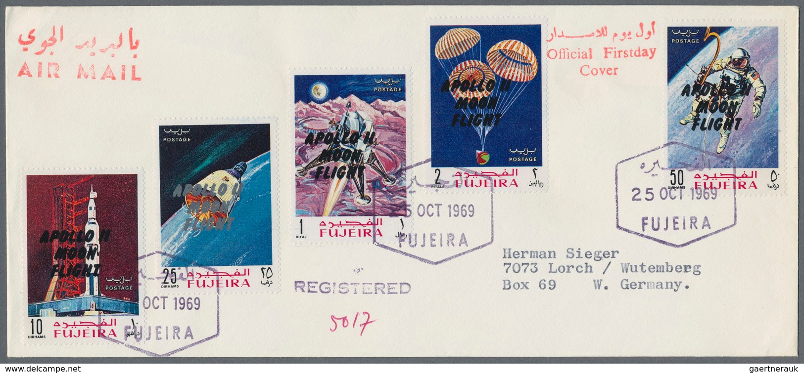 Fudschaira / Fujeira: 1969, APOLLO, Group Of 18 Covers: Michel Nos. 399/407 A And A 399/407 A On Fou - Fudschaira