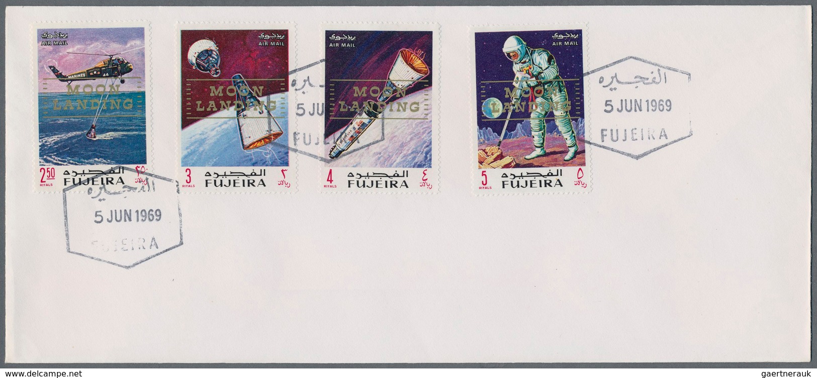 Fudschaira / Fujeira: 1969, APOLLO, group of 18 covers: Michel nos. 399/407 A and A 399/407 A on fou