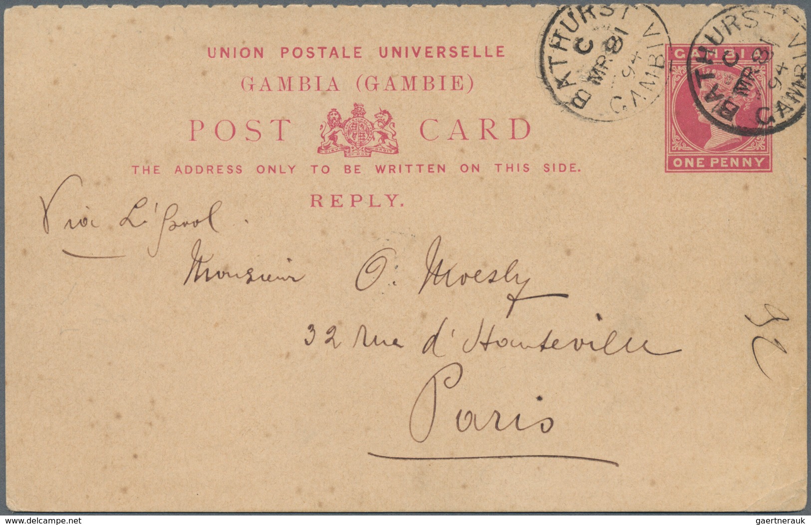 Gambia: 1880 Holding Of About 150 Unused And Used Postal Stationery Postcards And Registered Envelop - Gambia (1965-...)