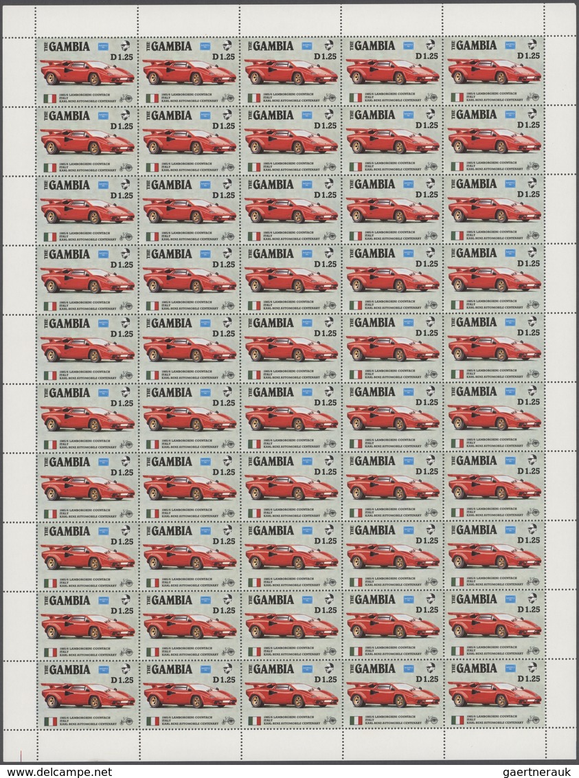 Gambia: 1986, AMERIPEX Old Cars, Lot With 560 Complete Sets And 325 Souvenir Sheets. Michel 14.775,- - Gambie (1965-...)