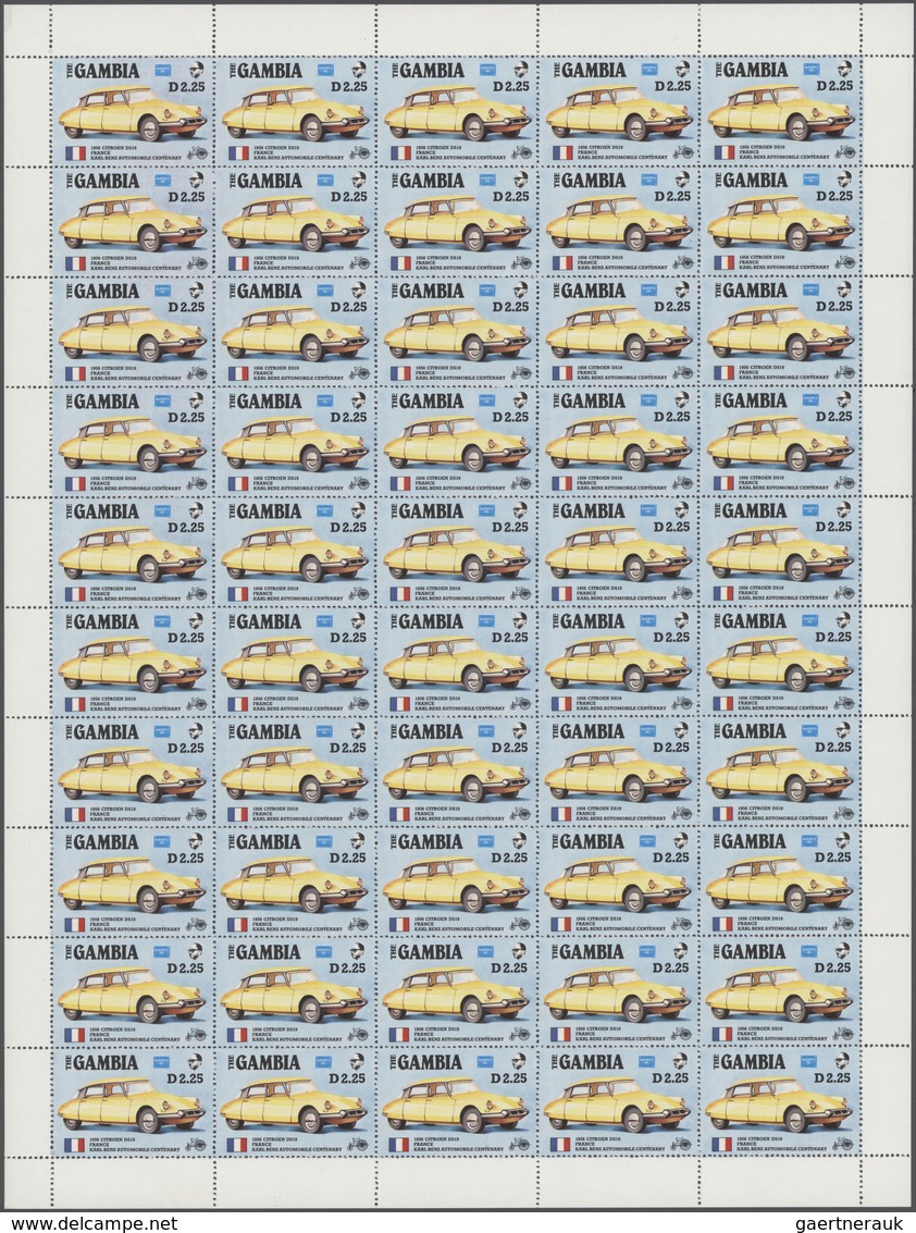 Gambia: 1986, AMERIPEX Old Cars, Lot With 560 Complete Sets And 325 Souvenir Sheets. Michel 14.775,- - Gambia (1965-...)