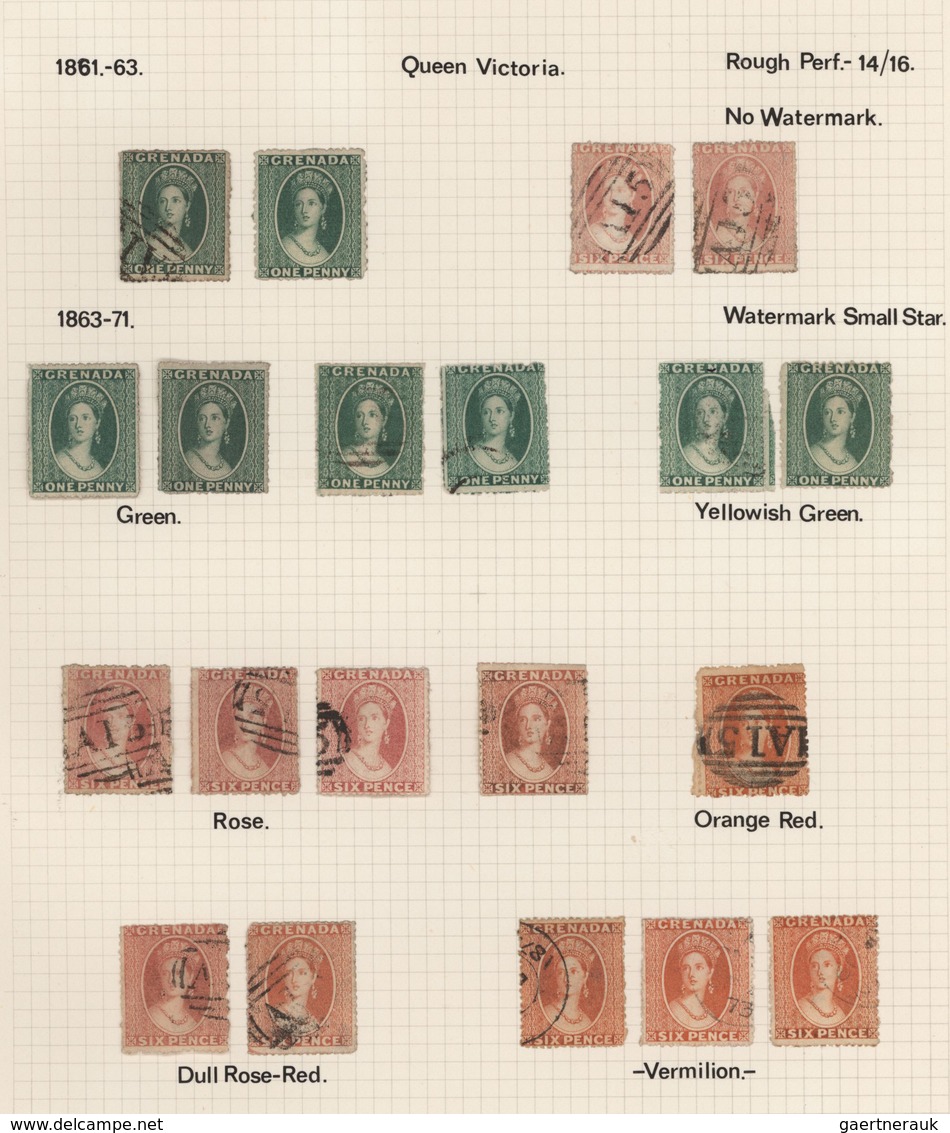 Grenada: 1861/1881, Mainly Used Collection Of 54 Stamps Of Early QV Issues On Written Up Album Pages - Granada (...-1974)