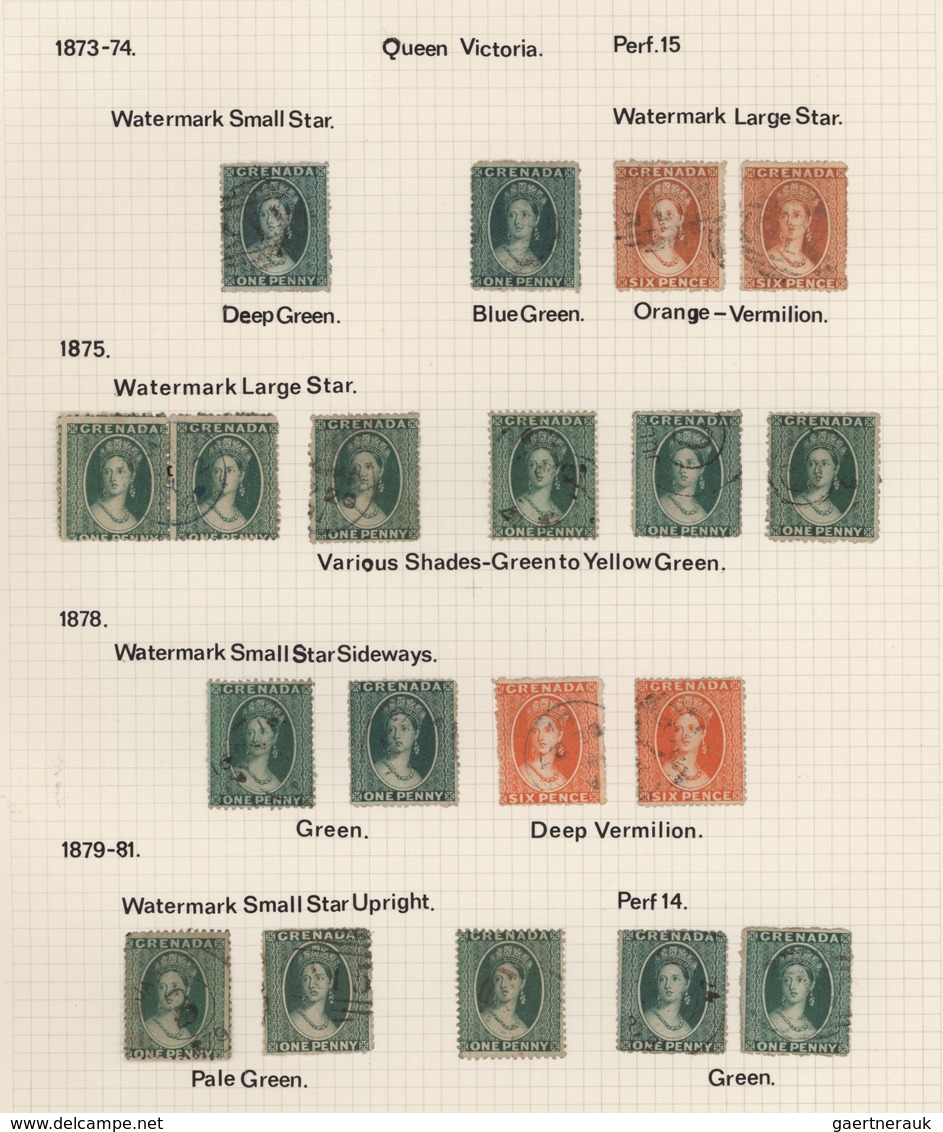 Grenada: 1861/1881, Mainly Used Collection Of 54 Stamps Of Early QV Issues On Written Up Album Pages - Granada (...-1974)