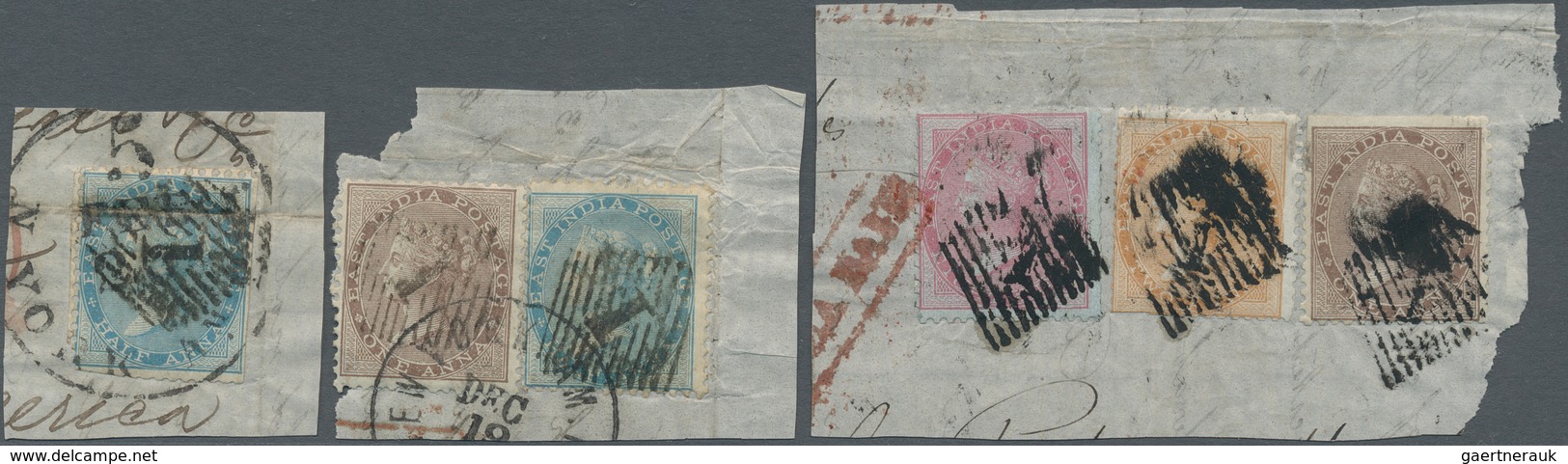 Indien: 1855-1864, Multi-colour Franking Fragments From A Correspondence From India To The United St - 1854 Britse Indische Compagnie