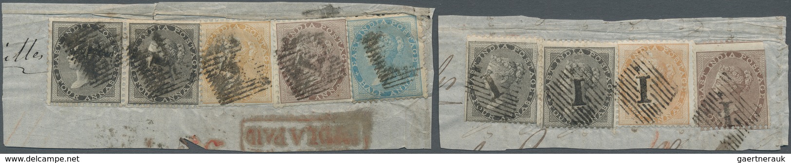 Indien: 1855-1864, Multi-colour franking fragments from a correspondence from India to the United St