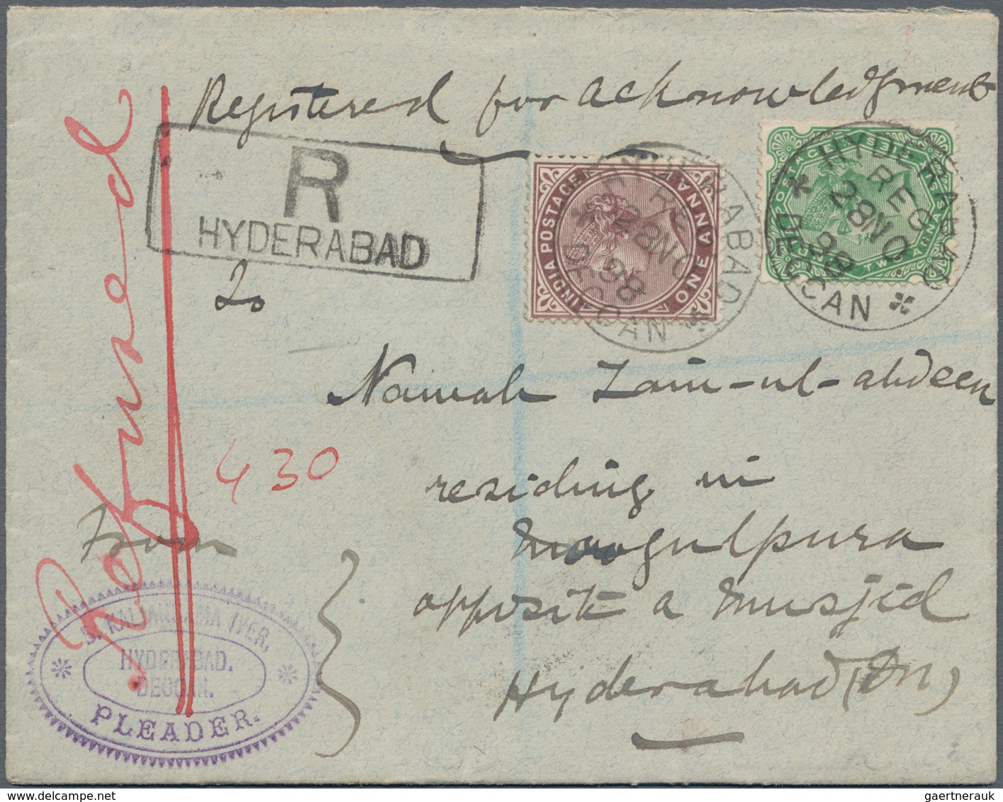 Indien: 1886/1953, AVIS DE RECEPTION, Assortment Of 28 Entires (covers/cards/stationeries/receipt Fo - 1854 Compagnie Des Indes