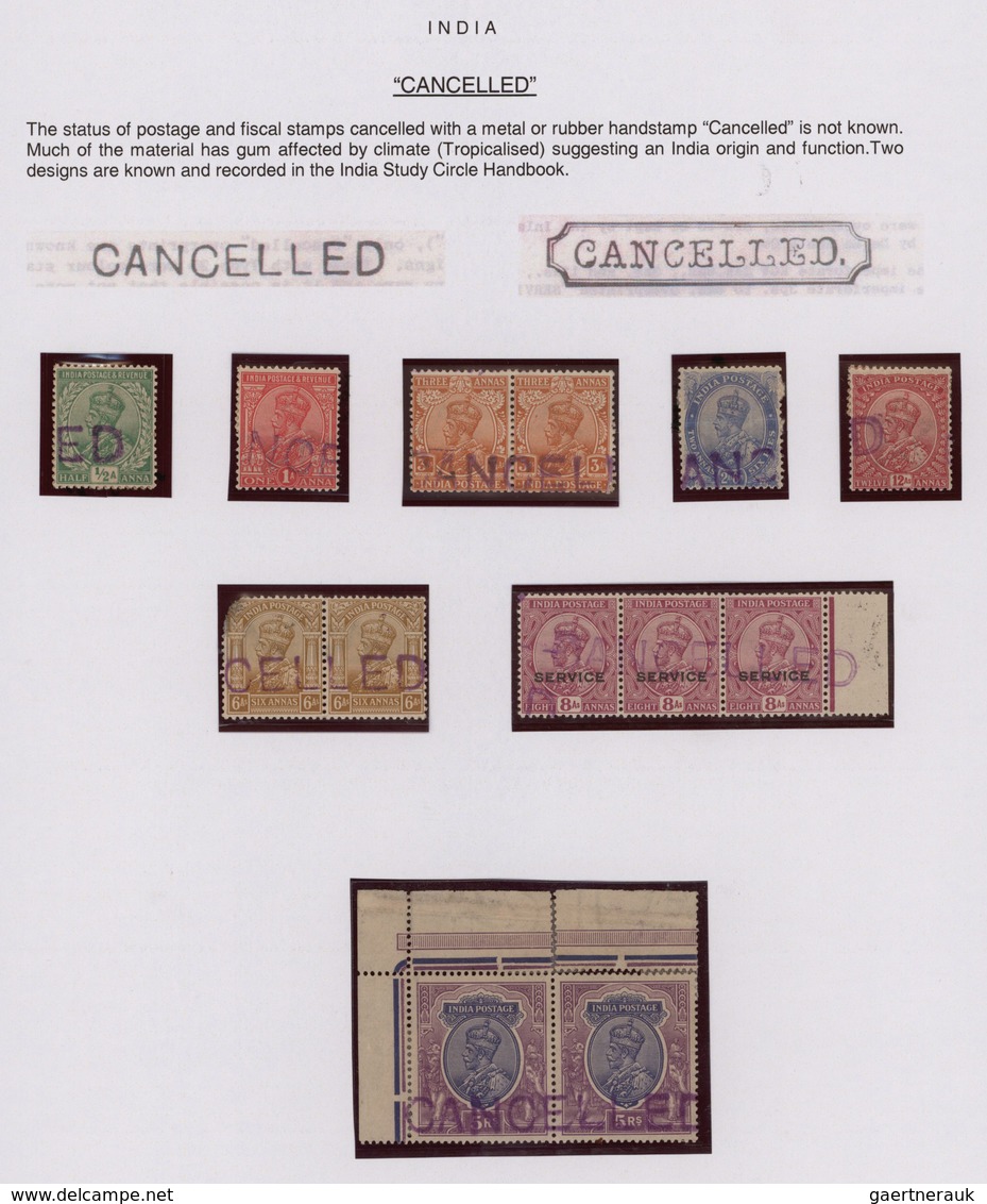 Indien: 1911-30's: "CANCELLED" Handstamps (various Types) On About 60 KGV. Fiscal Stamps Up To 1000r - 1854 Britische Indien-Kompanie