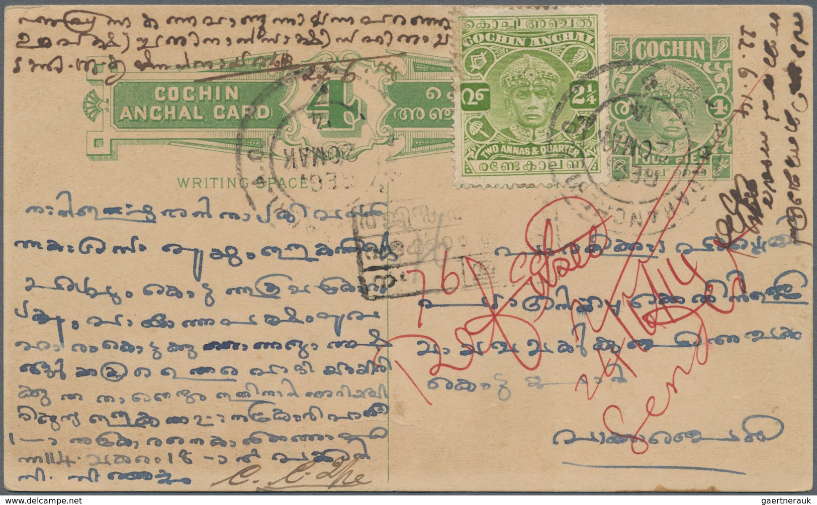 Indien - Feudalstaaten - Cochin: COCHIN 1917-1948: Collection Of About 60 Postal Stationery Cards An - Autres & Non Classés