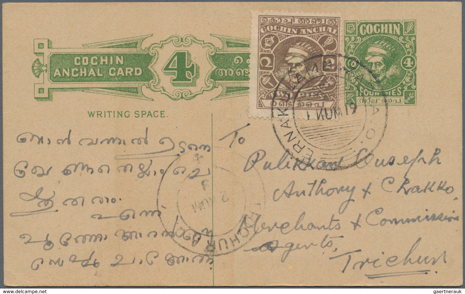 Indien - Feudalstaaten - Cochin: COCHIN 1917-1948: Collection Of About 60 Postal Stationery Cards An - Sonstige & Ohne Zuordnung