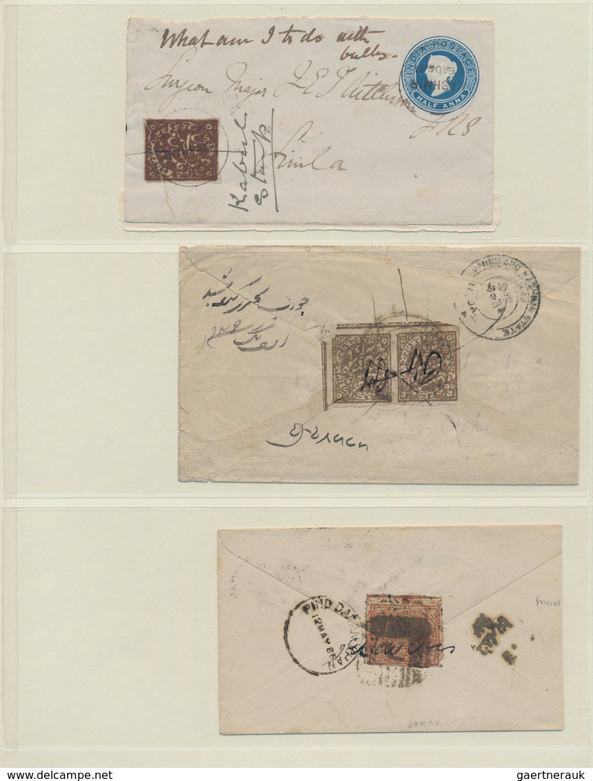 Indien - Feudalstaaten - Jammu & Kashmir: 1860's-80's Ca.: Collection Of 49 Stamps And 8 Covers, Wit - Sonstige & Ohne Zuordnung