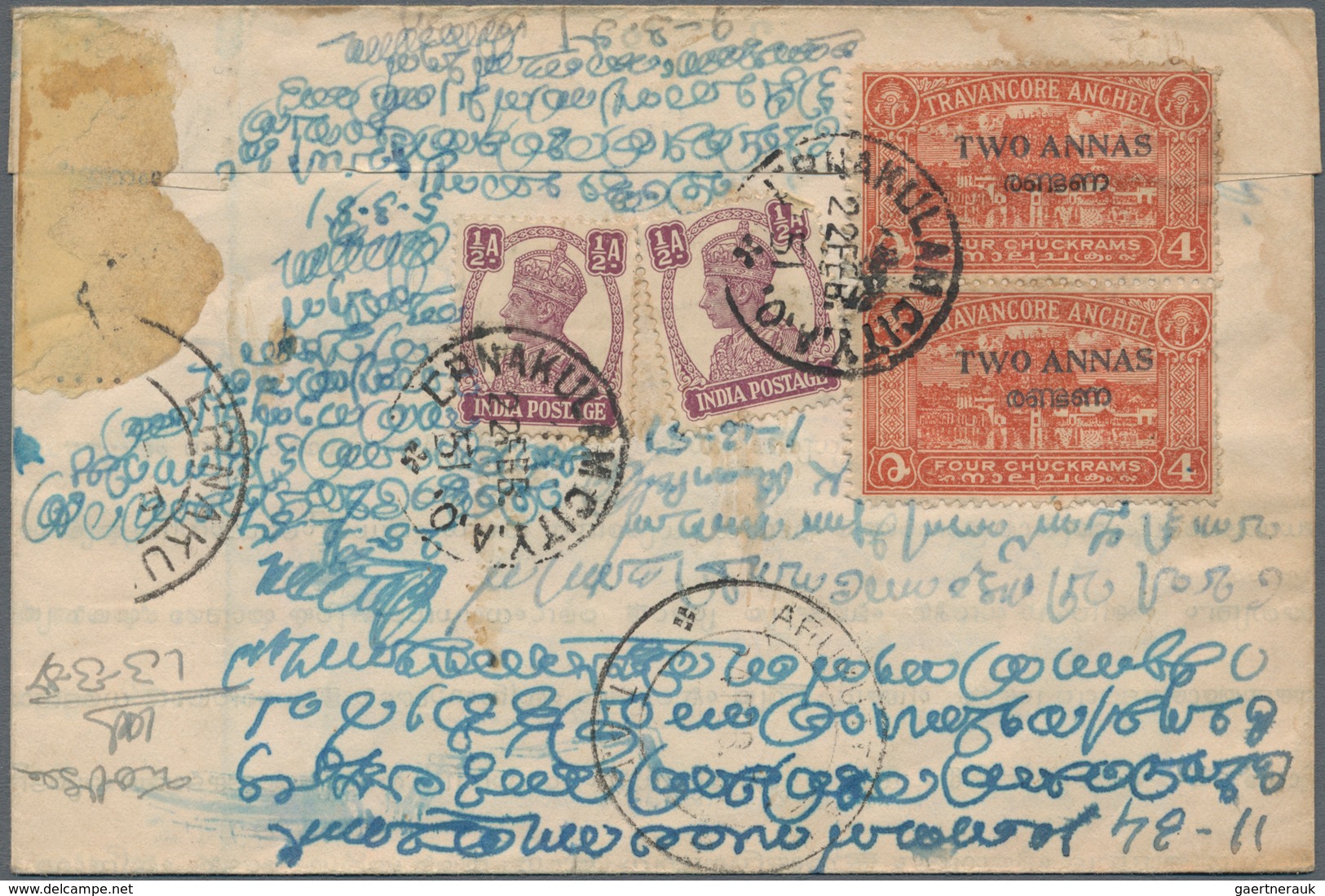 Indien - Feudalstaaten - Tranvancore-Cochin: TRAVANCORE-COCHIN 1949-50: Group Of 50 Covers And Cards - Autres & Non Classés