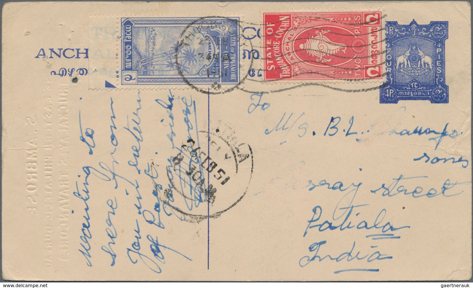 Indien - Feudalstaaten - Tranvancore-Cochin: TRAVANCORE-COCHIN 1949-50: Group of 50 covers and cards