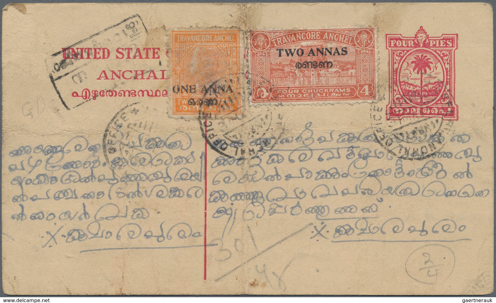 Indien - Feudalstaaten - Tranvancore-Cochin: TRAVANCORE-COCHIN 1949-50: Group of 50 covers and cards