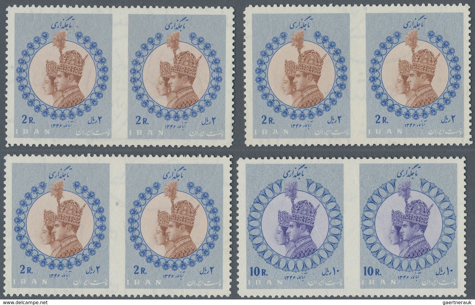 Iran: 1967/1976, Group Of Eleven Horizontal Pairs: Nine "imperf Between" And Two "right Stamp Imperf - Irán