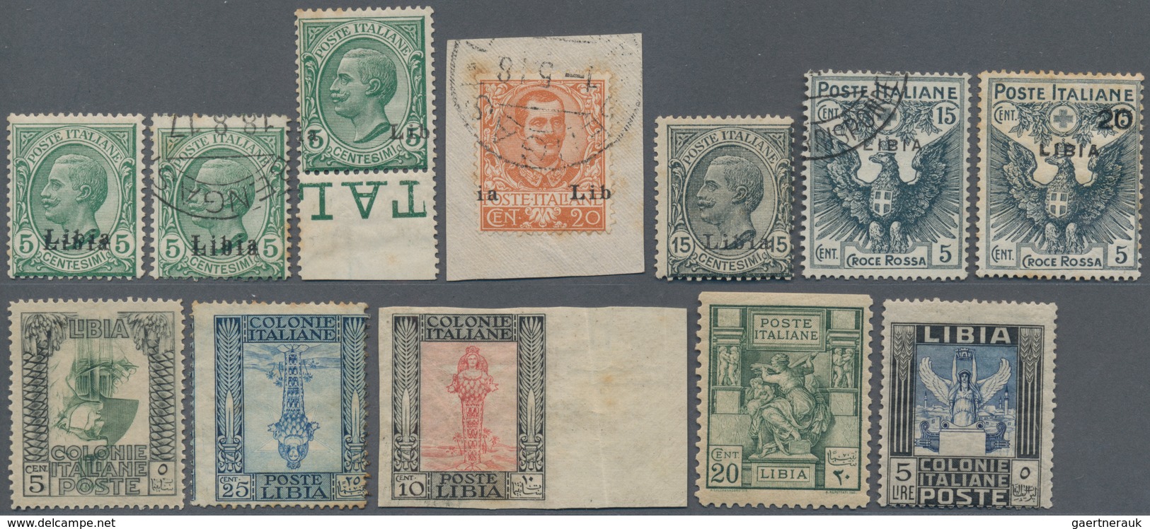 Italienisch-Libyen: 1912/1926, Mint And Used Lot Of Twelve Stamps Incl. Varieties, E.g. Double Overp - Libië