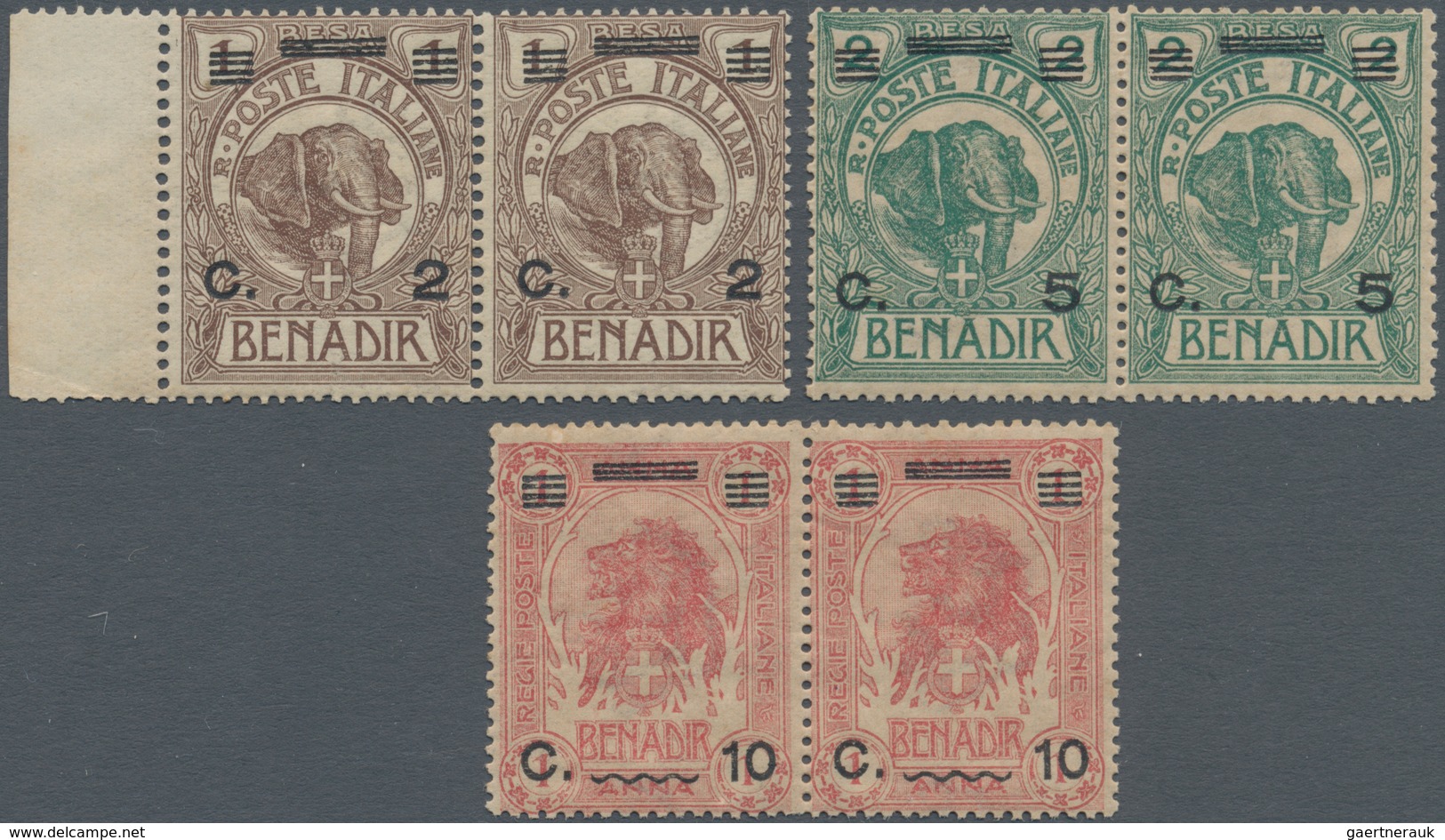 Italienisch-Somaliland: 1926, BENADIR Elephant And Lion Head Provisionals Three Stamps In Different - Somalia