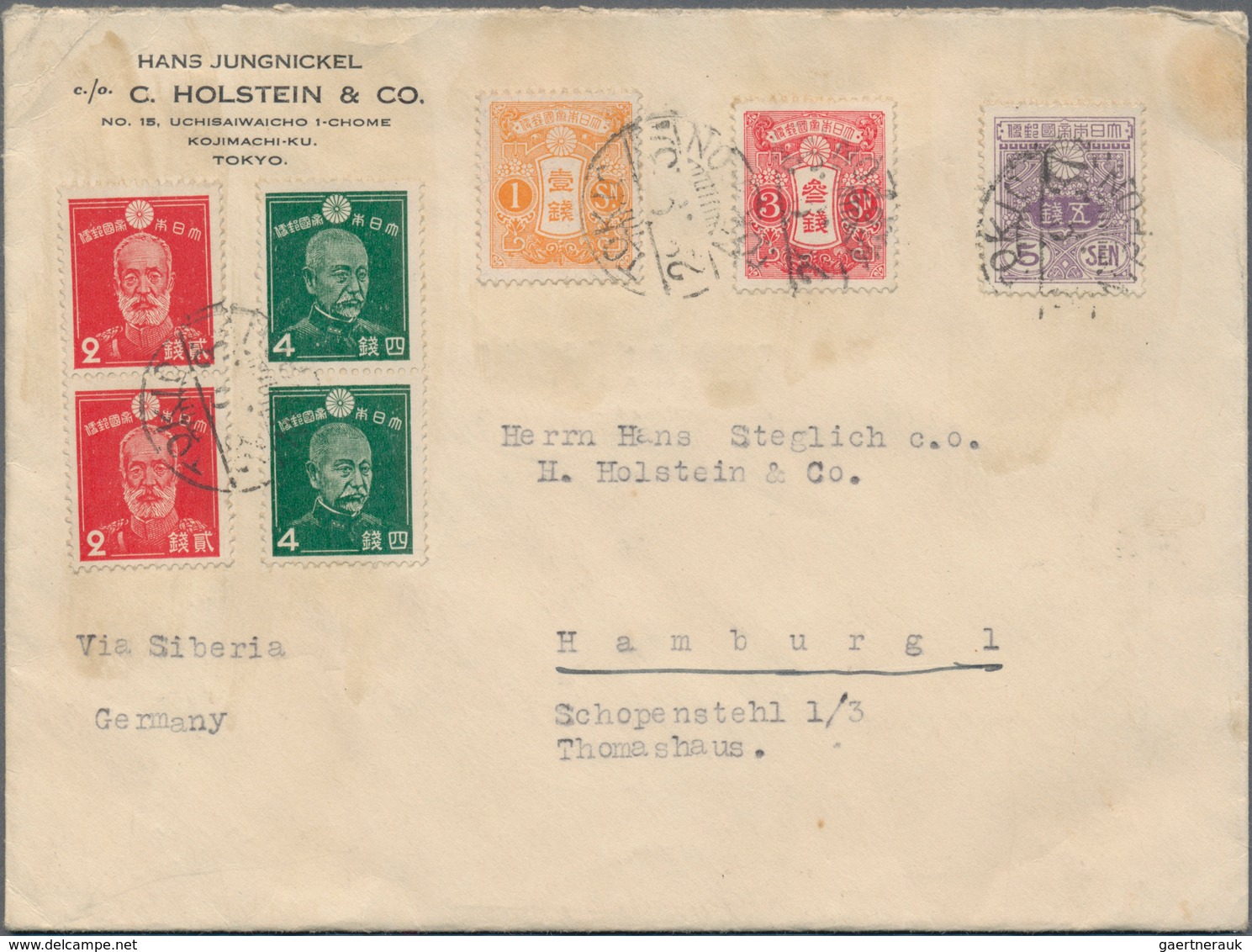 Japan: 1875/1937, Group Of 12 Entires Inc. Two Covers To Germany, Otherwise Used Meiji-period Statio - Autres & Non Classés