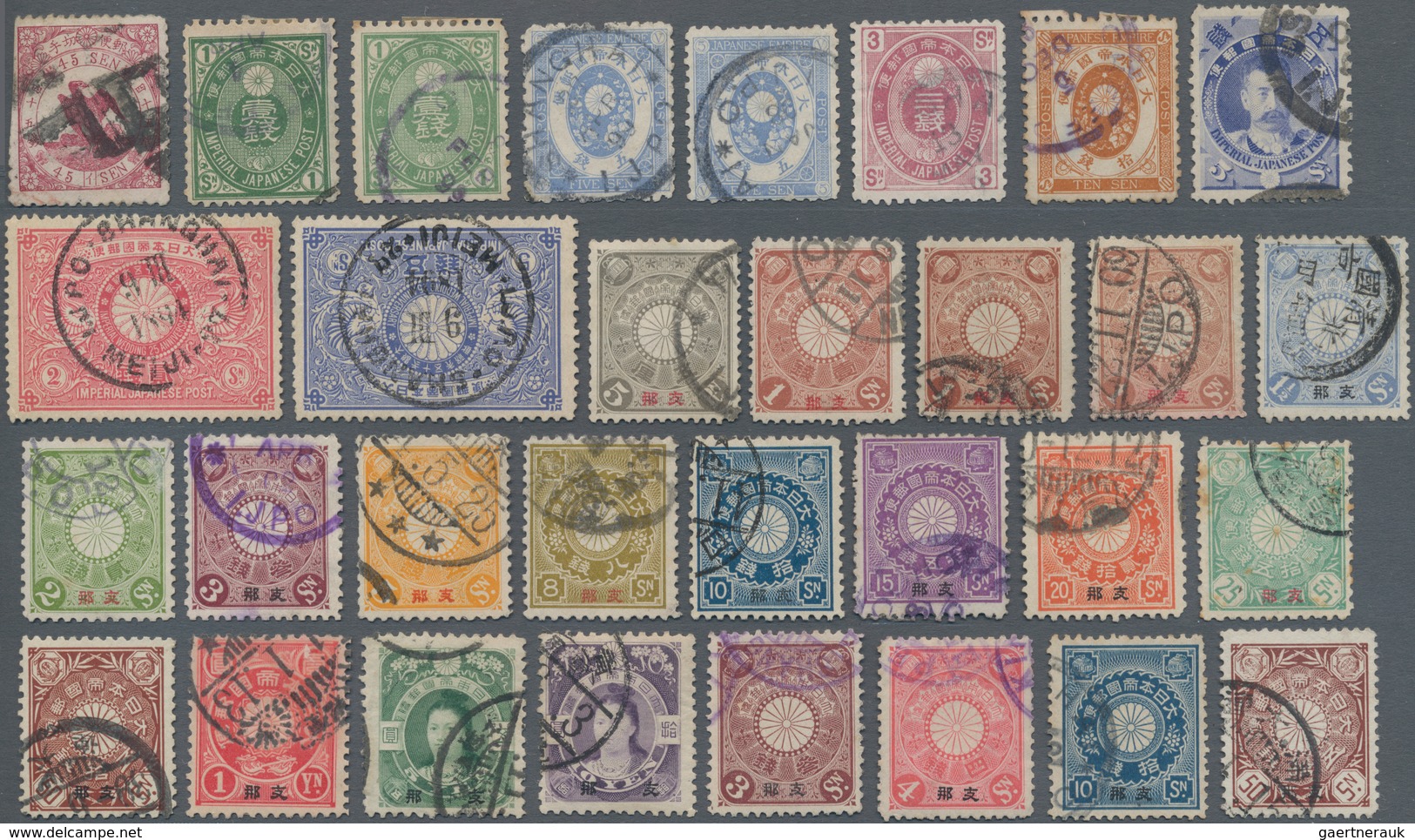 Japanische Post In China: 1876/1945, Used On 10 Larger Stockcards Inc. Forerunners, Ovpts. With 5y A - 1943-45 Shanghái & Nankín